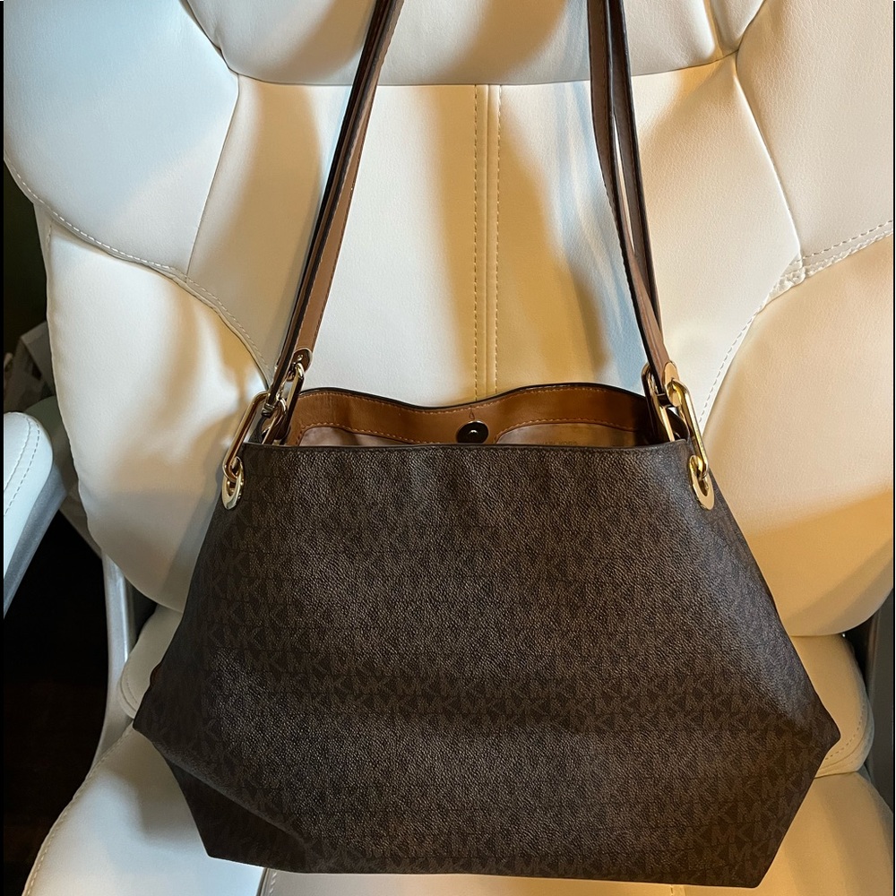 Michael Kors Raven Logo Shoulder Bag MK Logo Print